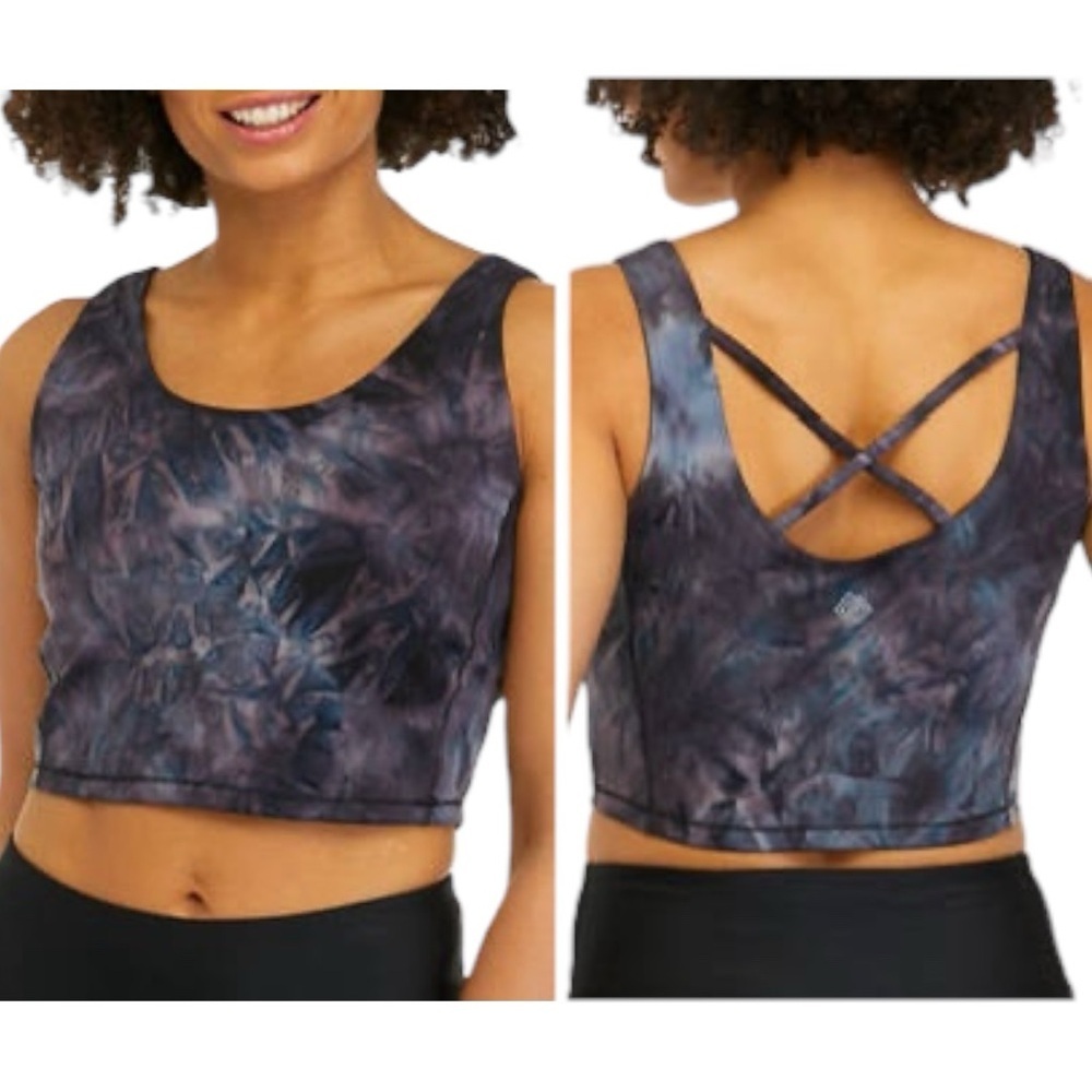 ZELOS | Medium Impact Crisscross Sports Bra in Tie-Dye Size Large